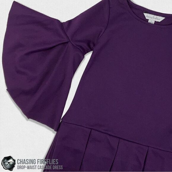 CHASING FIREFLIES CASCADE SLEEVE DROP WAIST DRESS IN AUBERGINE PURPLE GIRLS 4 - Picture 4 of 9